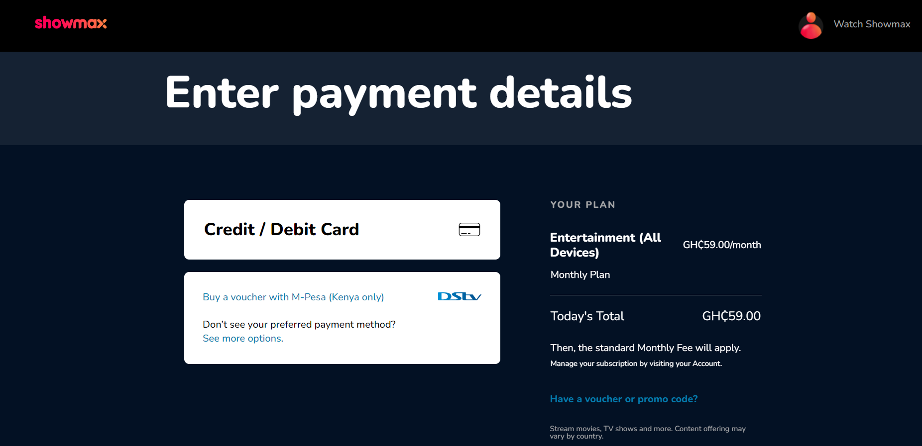 shomax no mobile pay
